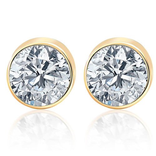 .20Ct Round Brilliant Cut Natural Quality VS2-SI1 Diamond Stud Earrings in 14K Gold Round Bezel Setting