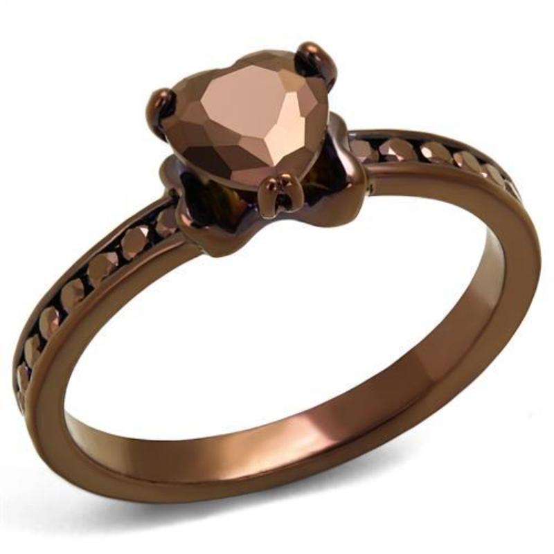 IP Coffee light Brass Ring with AAA Grade CZ in Light Coffee