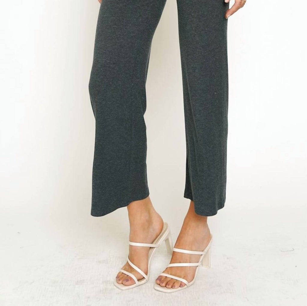 High Waist Rib Pants In Deep Blue