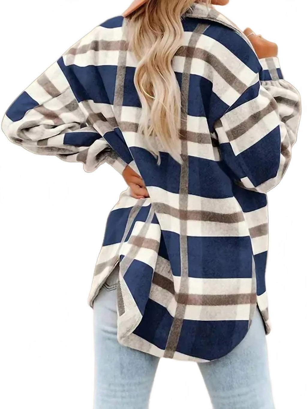 Women's Plaid Button Flannel Shirt In Navy Blue