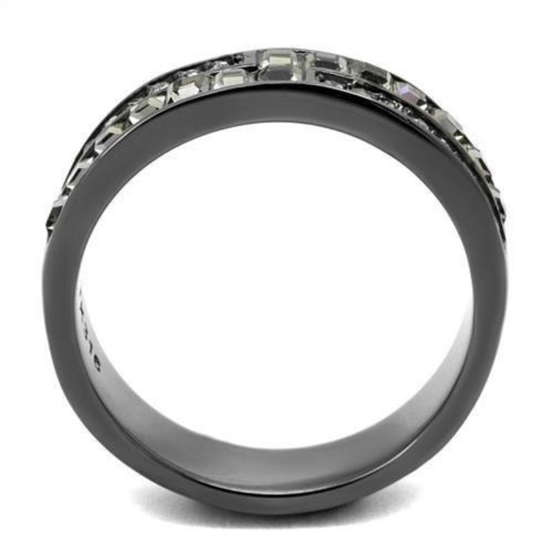 IP Light Black Stainless Steel Ring with Top Grade Crystal in Black Diamond