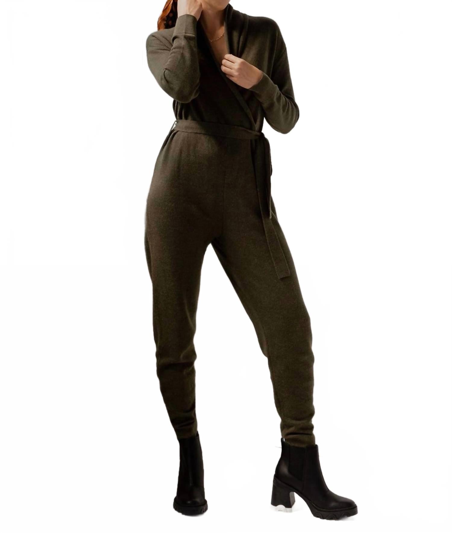 Wrap Neck Jumpsuit In Hunter