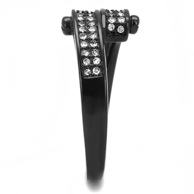 IP Black(Ion Plating) Stainless Steel Ring with Top Grade Crystal in Clear