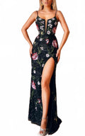 Hand-Beaded Floral Dress In Black/multi