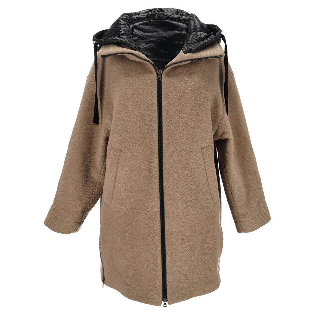Herno Hooded Coat In Beige Virgin Wool