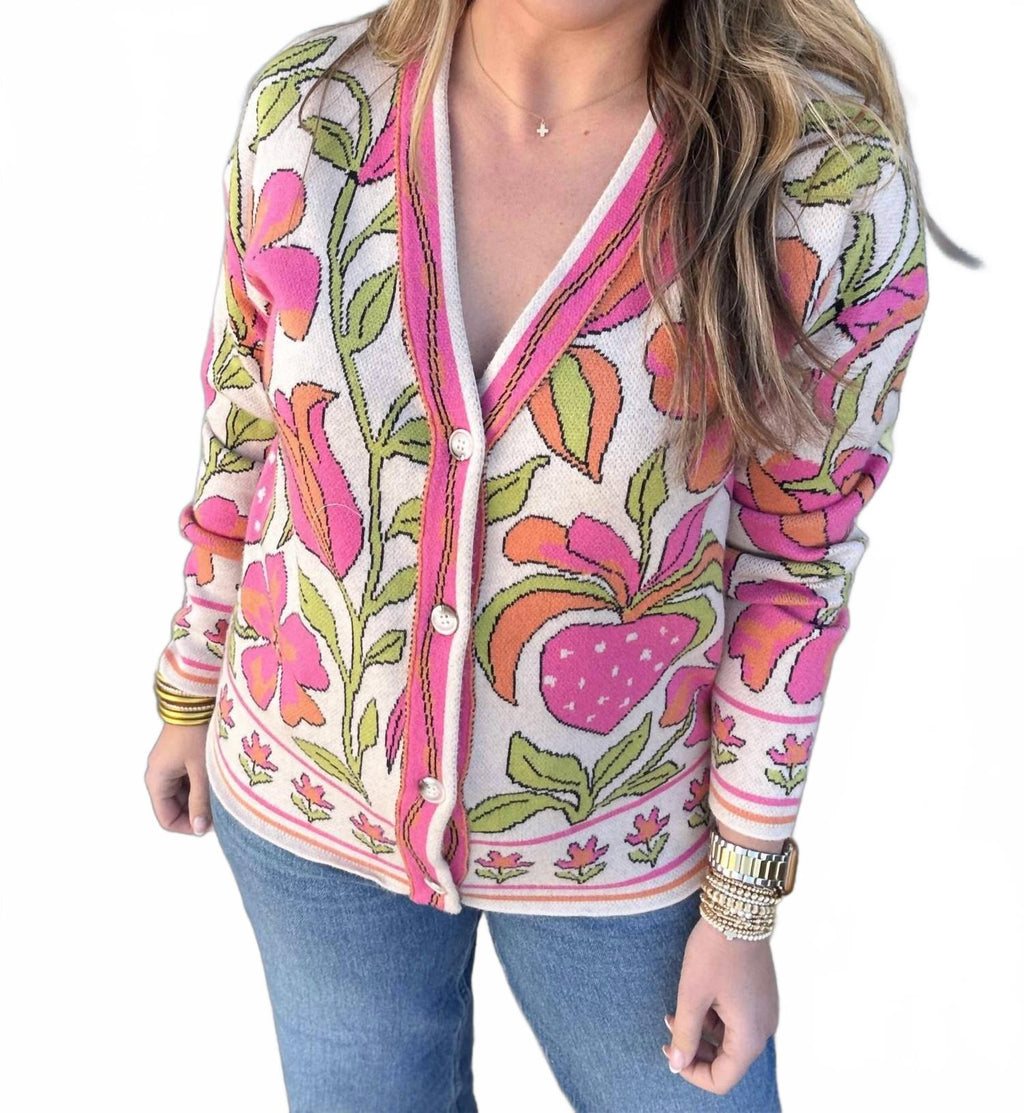 Strawberry Fields Cardigan In Pink