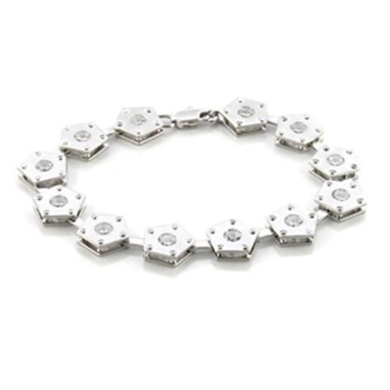 Matte Rhodium & Rhodium Brass Bracelet with AAA Grade CZ in Clear