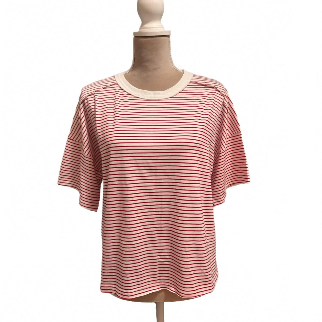 Coastal Shoreline Boxy Tee In Red Summer Stripe