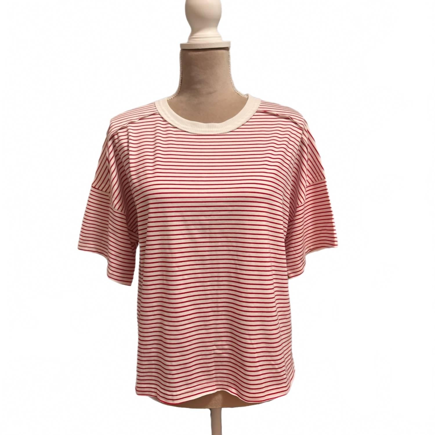 Coastal Shoreline Boxy Tee In Red Summer Stripe