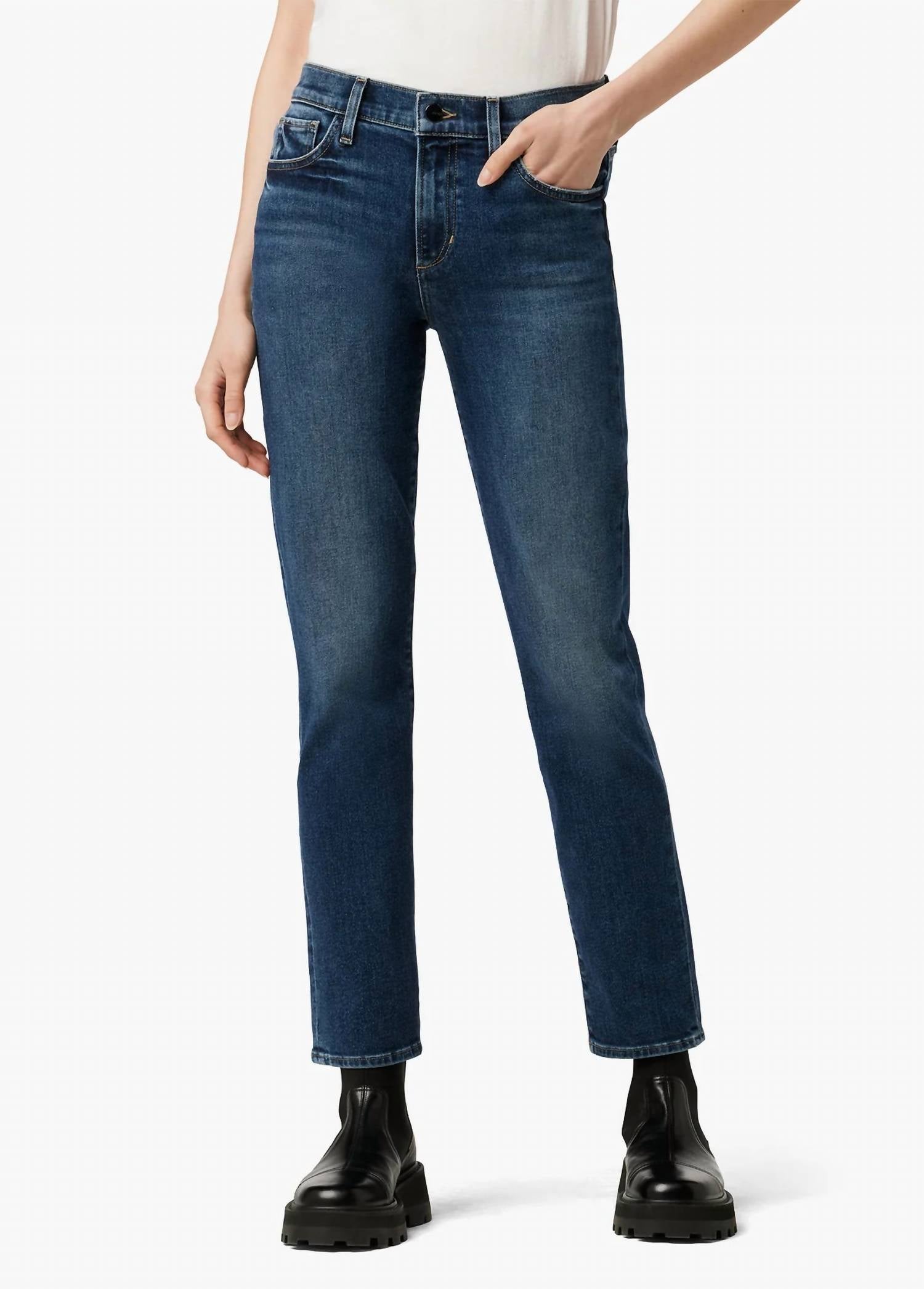 Lara Mid Rise Cigarette Ankle Jeans In Blue