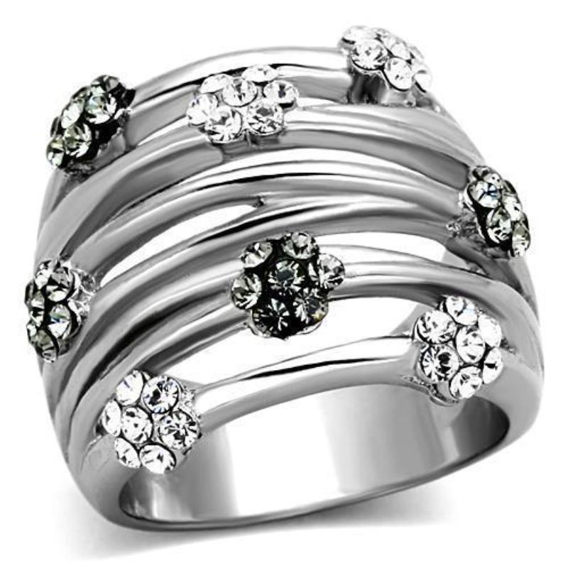 High polished (no plating) Stainless Steel Ring with Epoxy in Jet