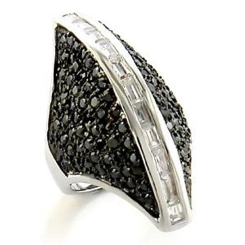 Rhodium + Ruthenium Brass Ring with AAA Grade CZ in Jet