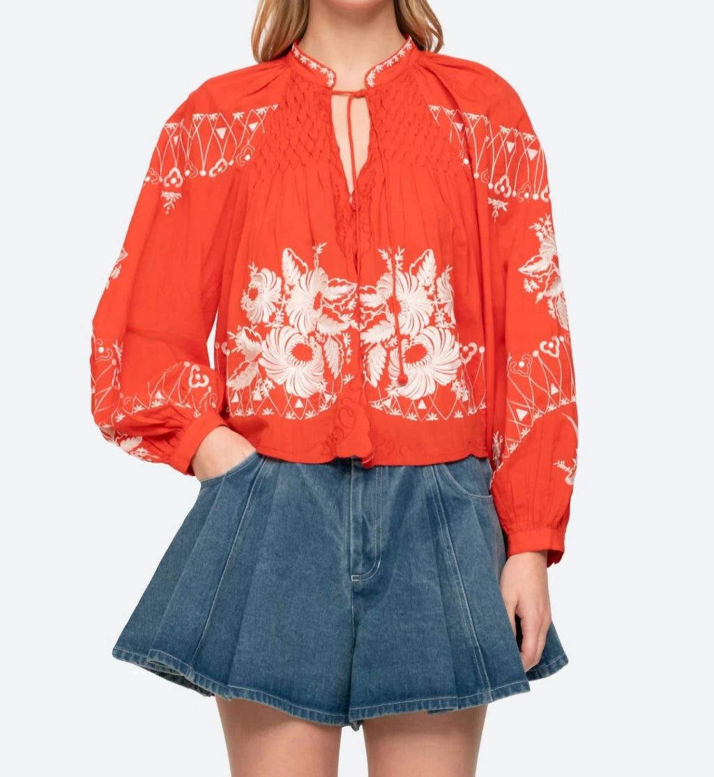 Serafina Embroidery Blouse In Poppy