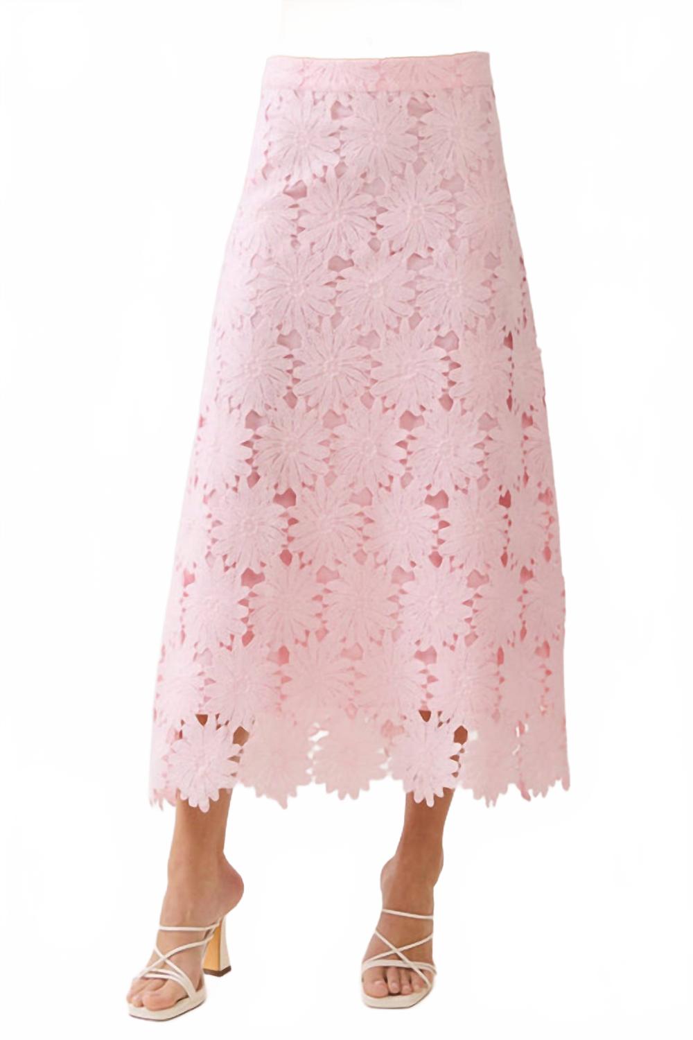 Floral Lace Midi Skirt In Baby Pink
