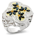 Rhodium Brass Ring with Top Grade Crystal in Multi Color