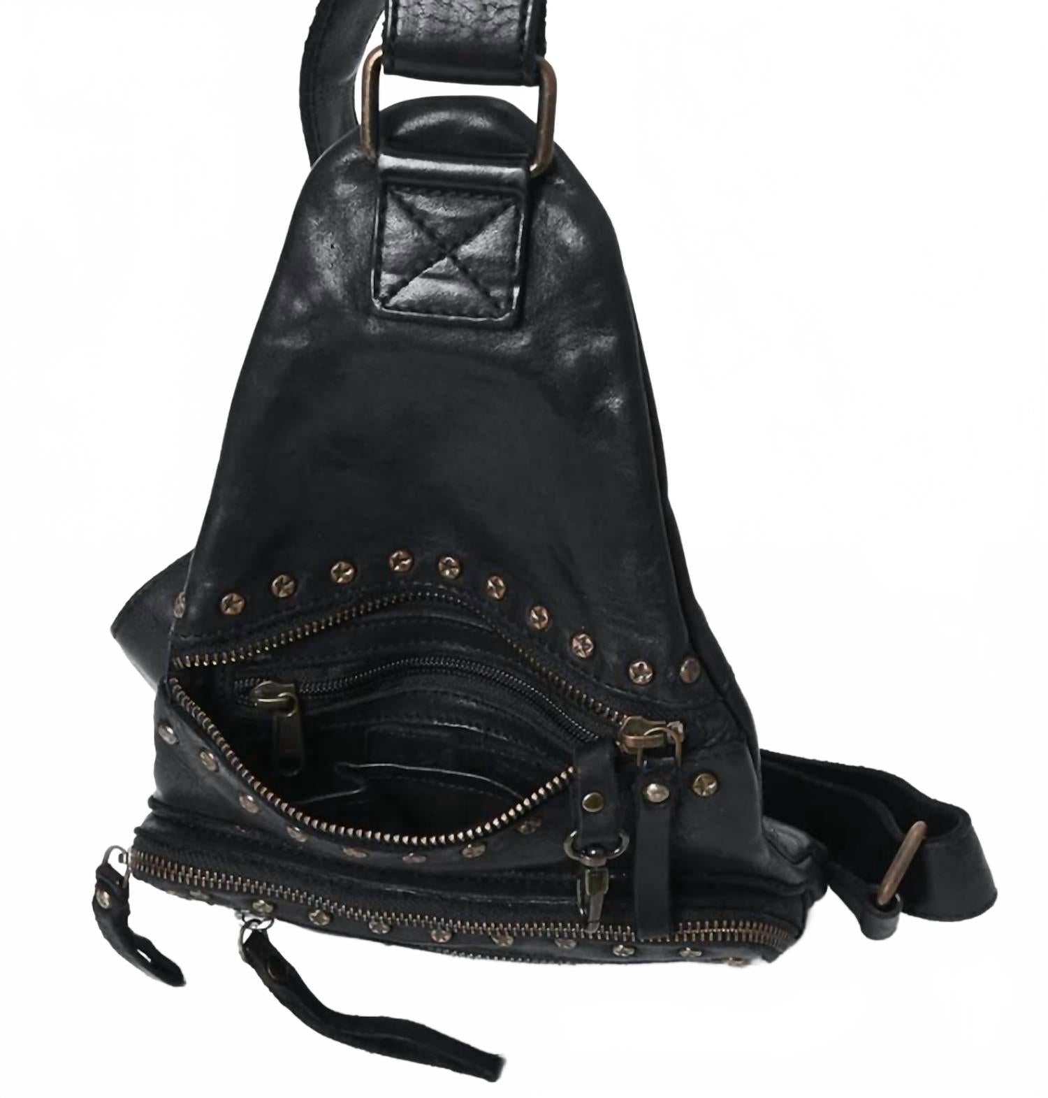 Women's Sling Genuine Leather Purse In Black