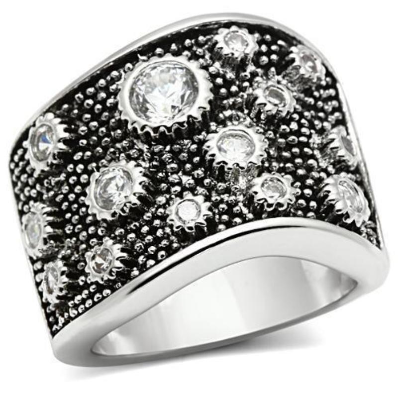 Rhodium Brass Ring with AAA Grade CZ in Clear
