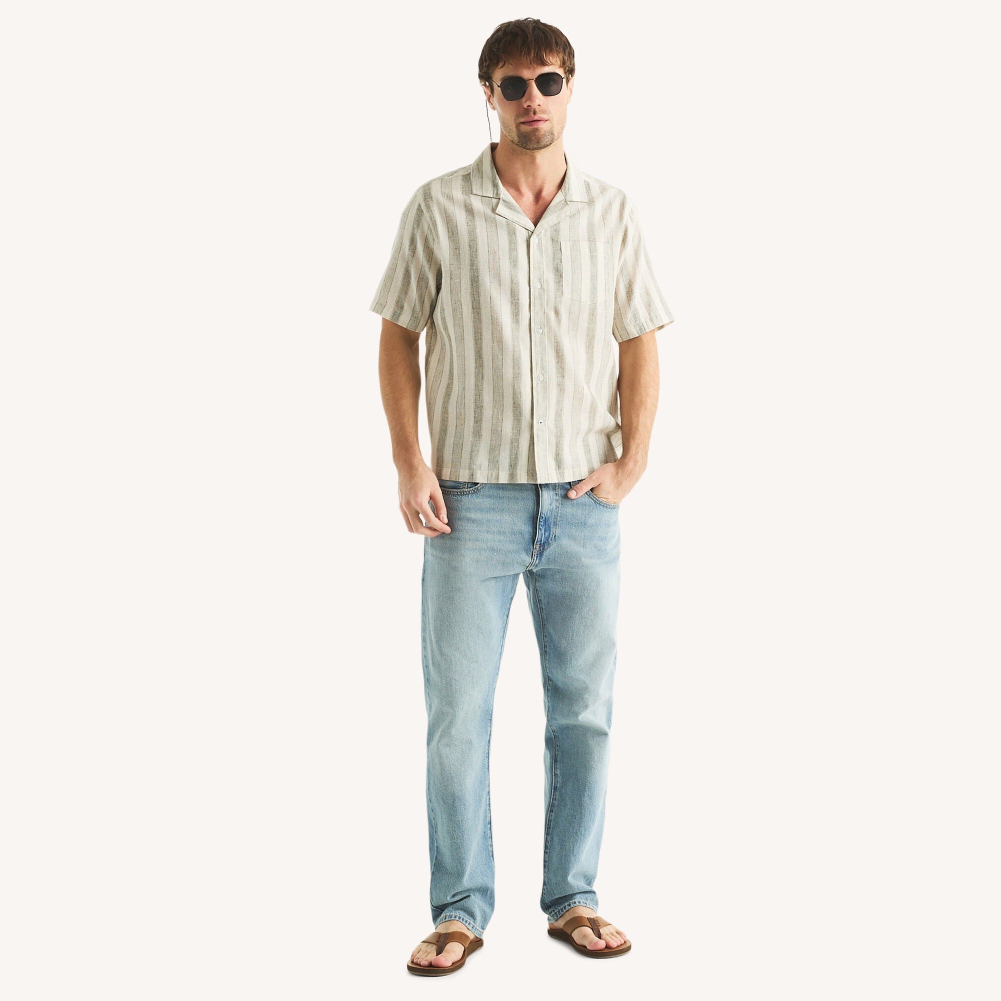 Nautica Mens Striped Short-Sleeve Camp Shirt