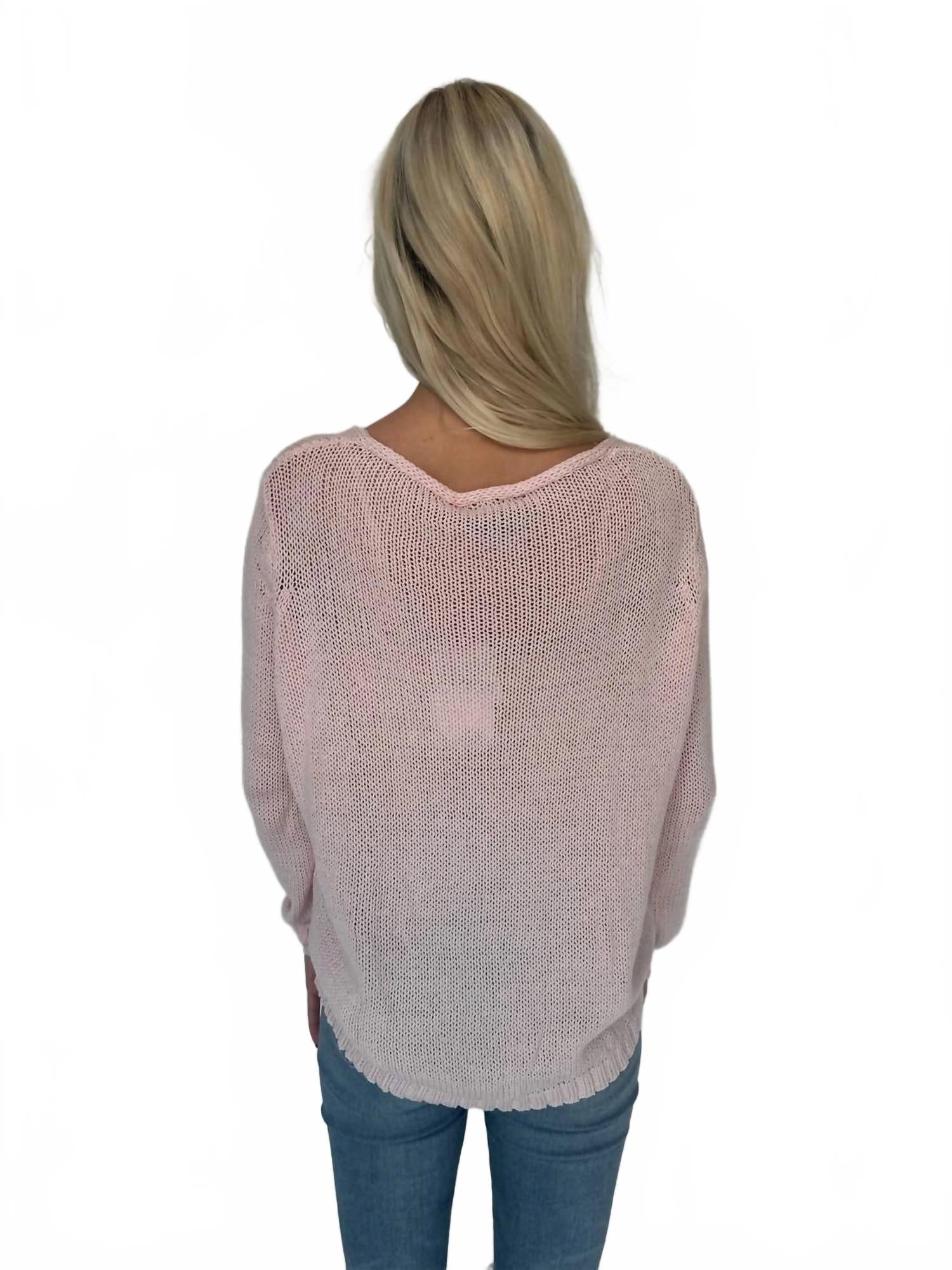 Seashell Long Sleep Crew Top In Caprice Pink/breaker White