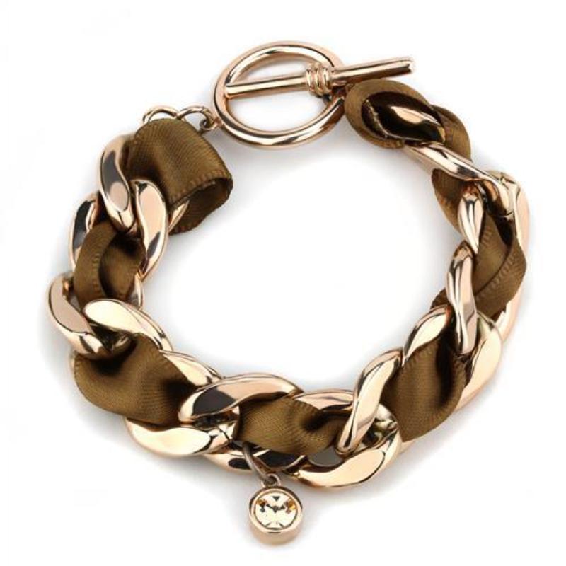 IP Rose Gold(Ion Plating) Stainless Steel Bracelet with Top Grade Crystal in Light Peach