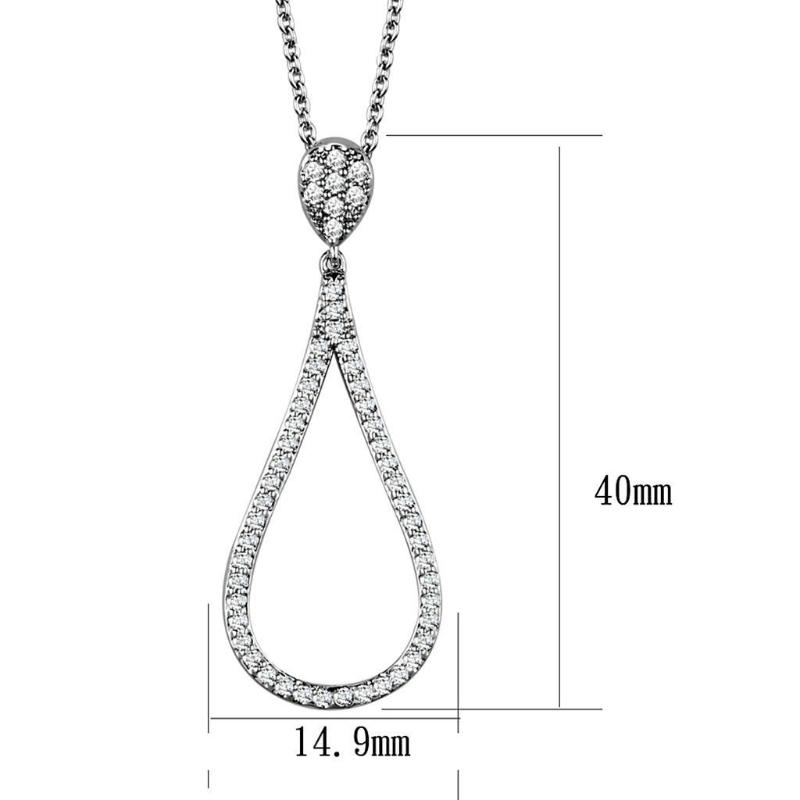 Rhodium Brass Chain Pendant with AAA Grade CZ in Clear
