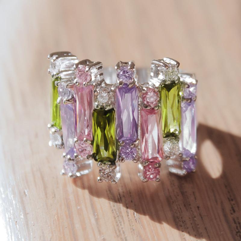 Kora Cocktail Ring - 925 Sterling Silver, AAA CZ , Multi Color