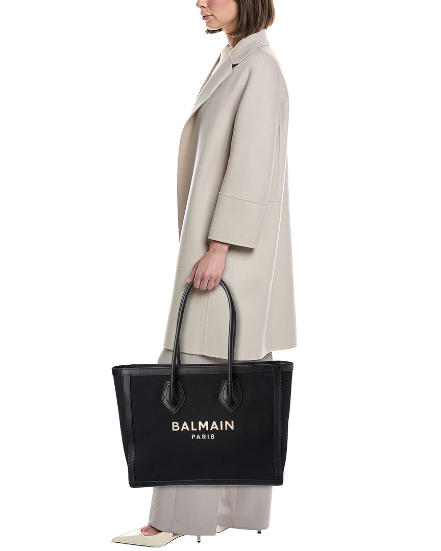 Balmain Logo Canvas & Leather Tote