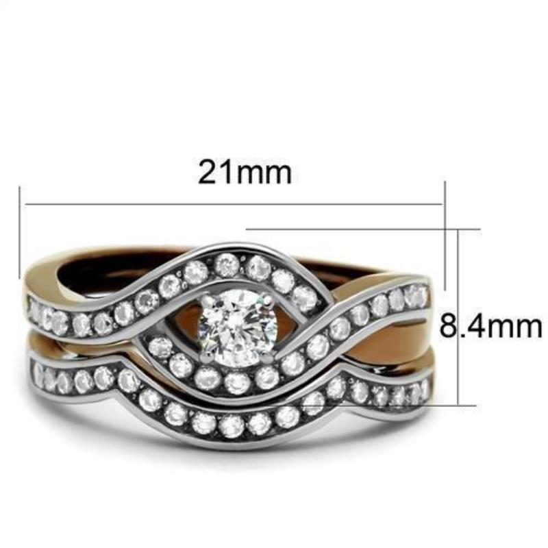 Two Tone IP Light Brown (IP Light coffee) Stainless Steel Ring with AAA Grade CZ in Clear