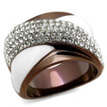 Two Tone IP Light Brown (IP Light coffee) Stainless Steel Ring with Top Grade Crystal in Clear