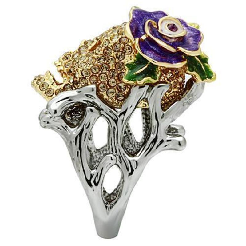 Gold+Ruthenium White Metal Ring with Top Grade Crystal in Citrine Yellow