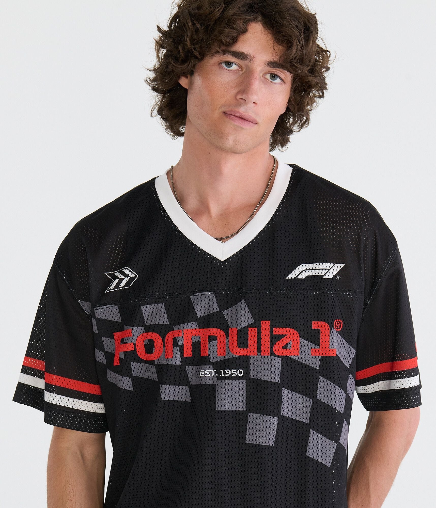 Aeropostale Formula 1 Checkered Flag Boxy V-Neck Jersey