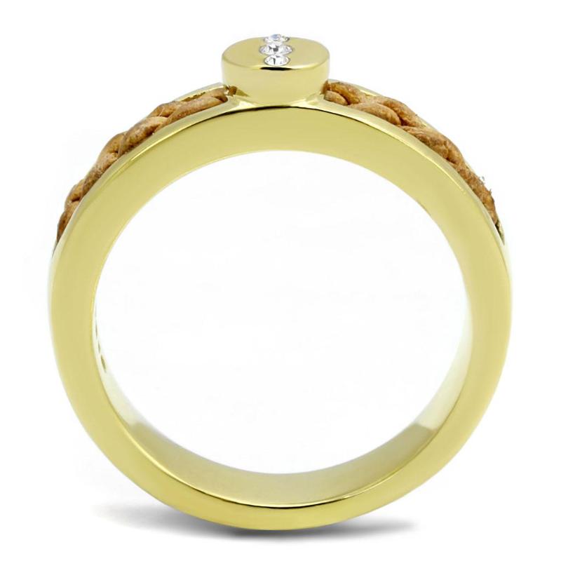 IP Gold(Ion Plating) Stainless Steel Ring with Top Grade Crystal in Clear