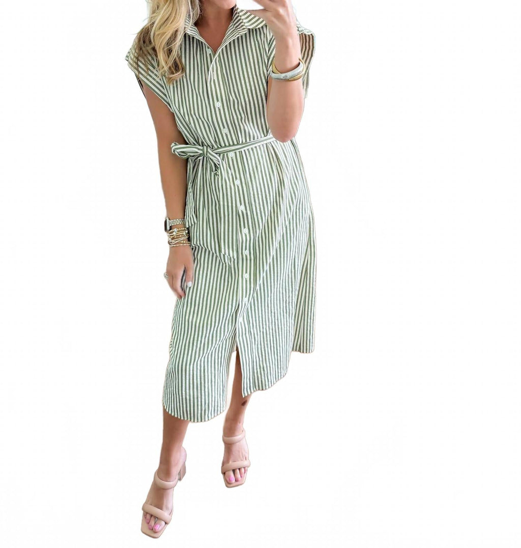 You In Stripes Midi Dress In Green