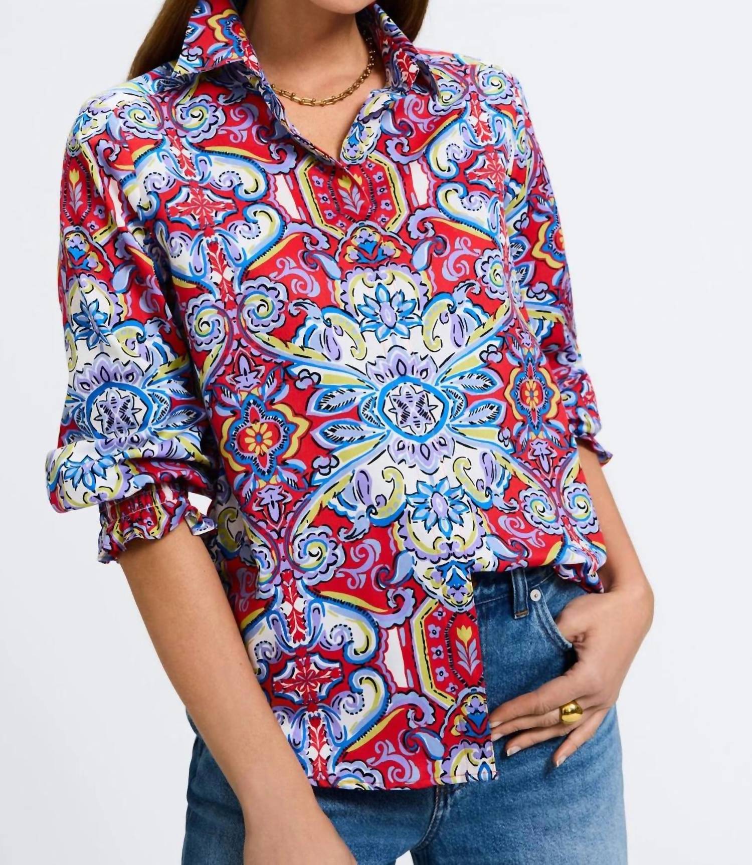 Olivia Floral Shirt In Red Multi