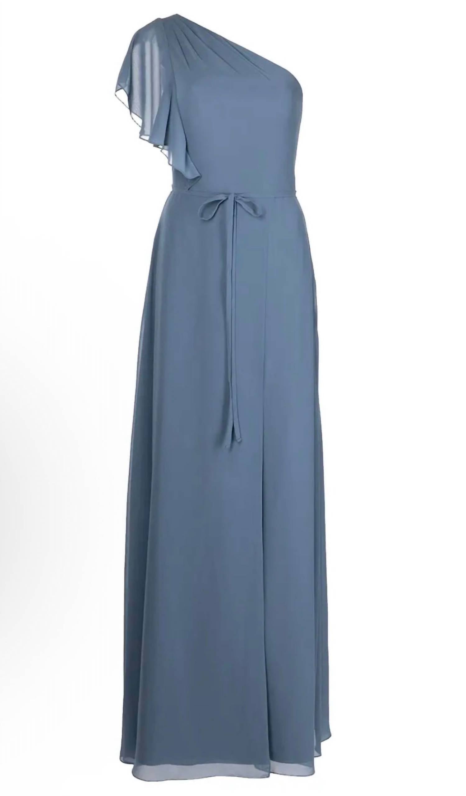 Gathered One Shoulder Gown In Slate Blue