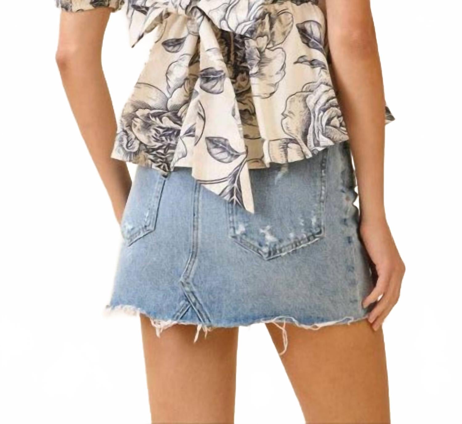 Floral Print Square Neck Ruched Top In Cream