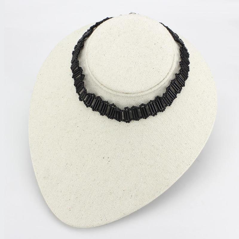 Rhodium White Metal Necklace with Synthetic Synthetic Glass in Jet