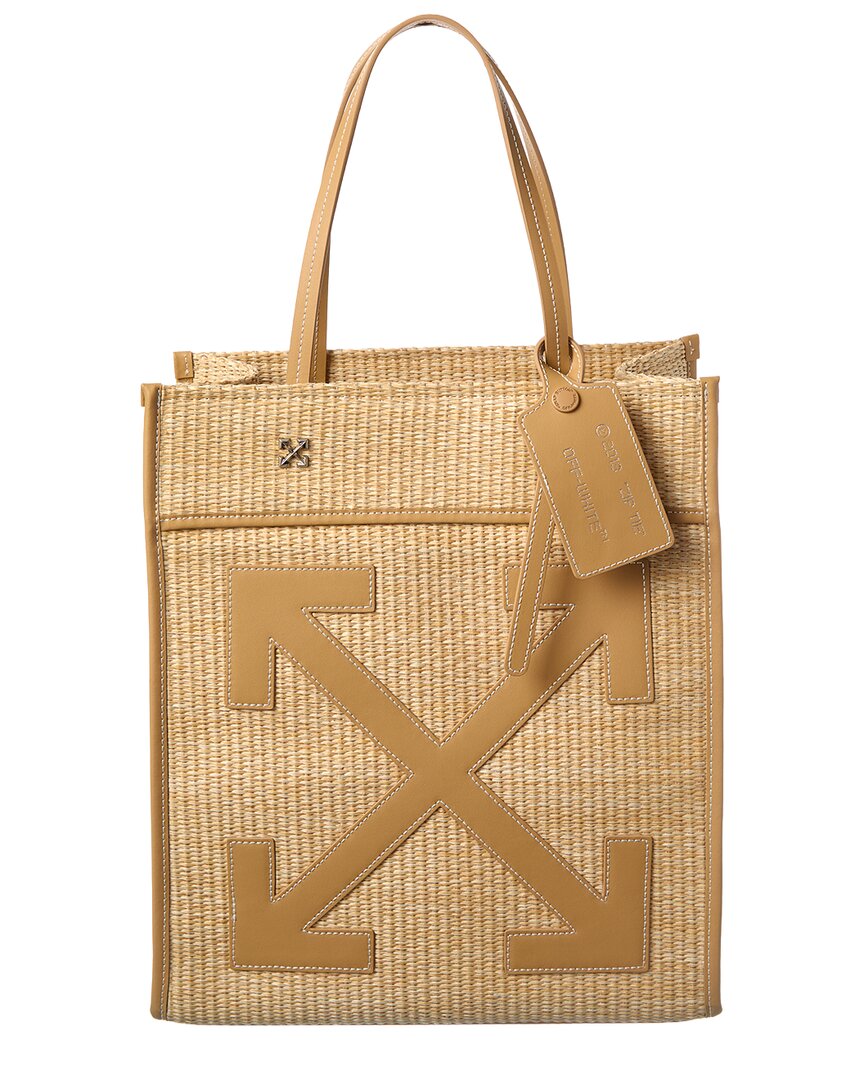 Off-White Boxy Large Straw & Leather Tote