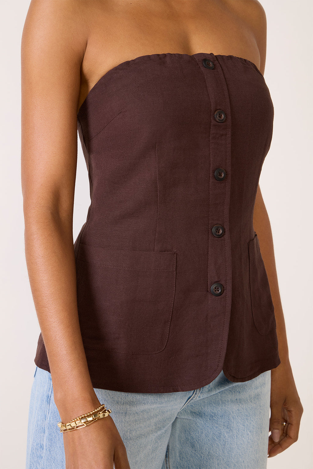 Women's Kai Strapless Button Front Top