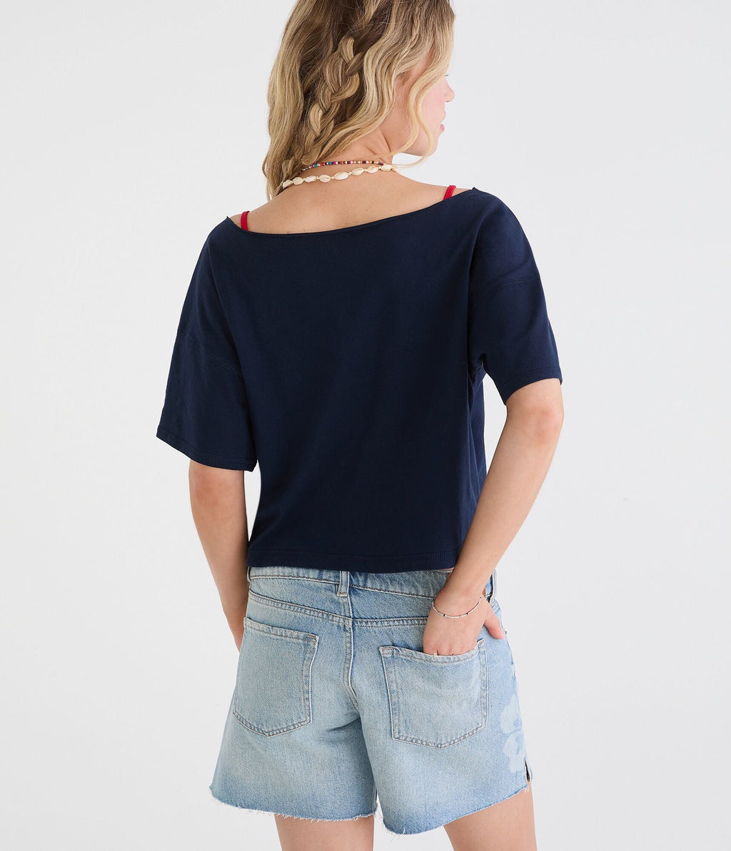 Aeropostale Seriously Soft American Flag Off-The-Shoulder Boyfriend Graphic Tee