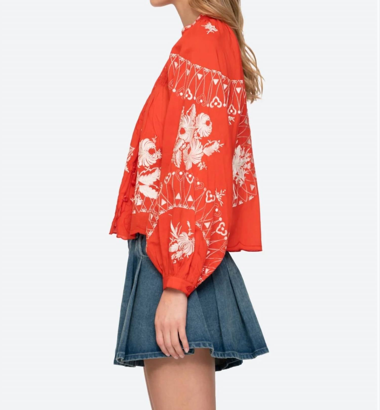 Serafina Embroidery Blouse In Poppy