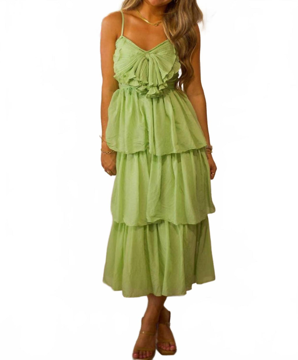 Melody Solid Dress In Green