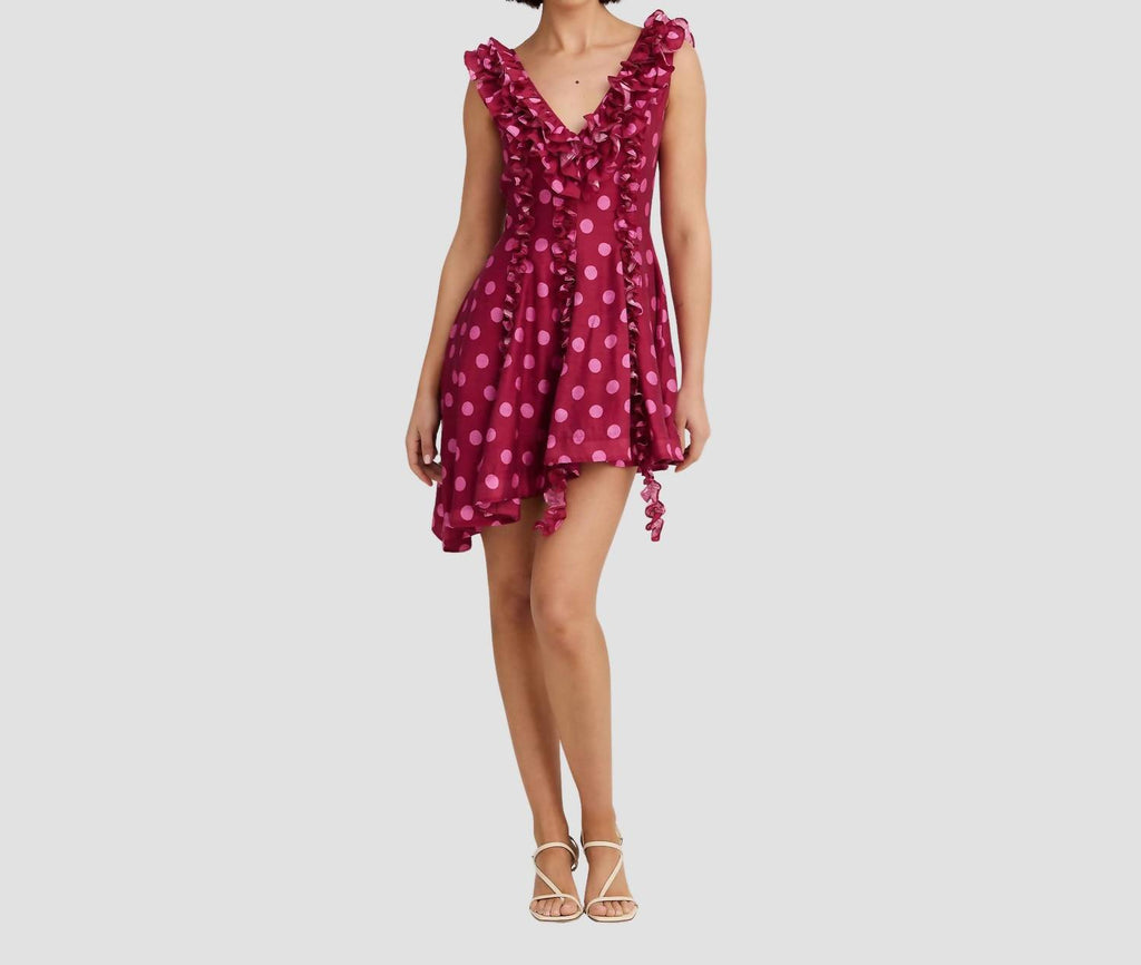 Bianca Asymmetric Mini Dress In Redcurrent Dot