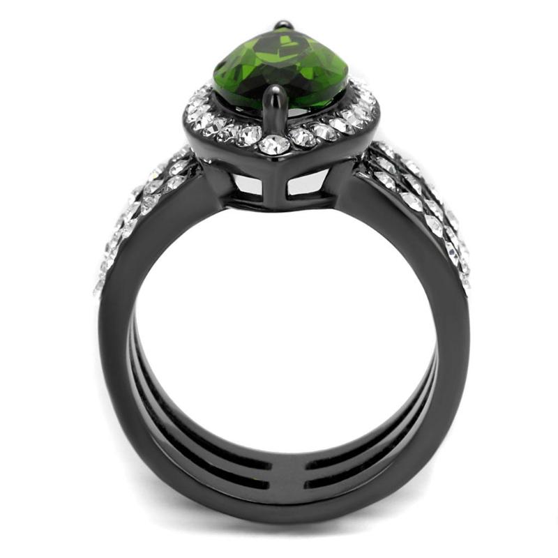 IP Light Black Stainless Steel Ring with Synthetic Synthetic Glass in Peridot