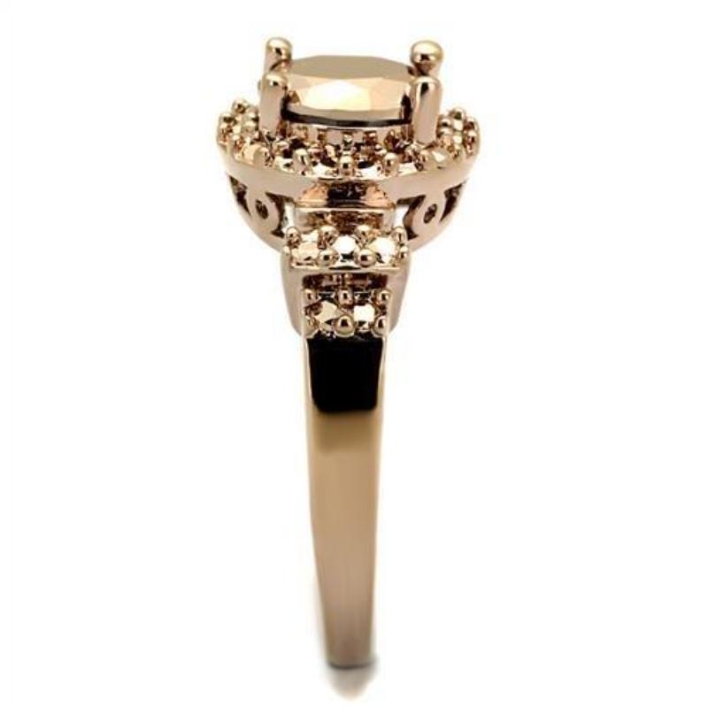 IP Rose Gold(Ion Plating) Brass Ring with AAA Grade CZ in Metallic Light Gold