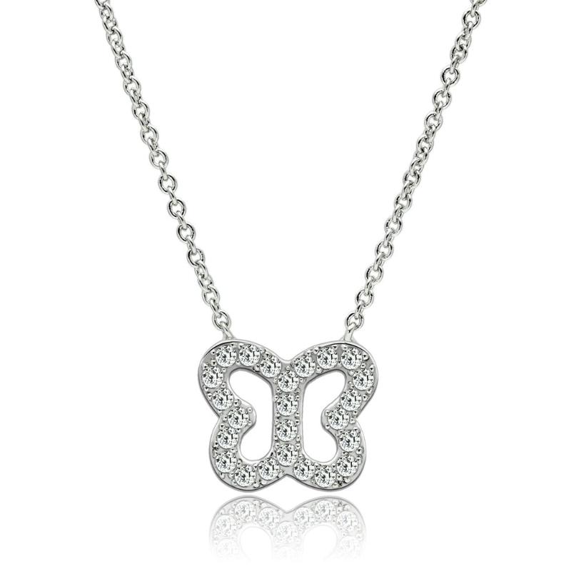 Rhodium Brass Necklace with AAA Grade CZ in Clear