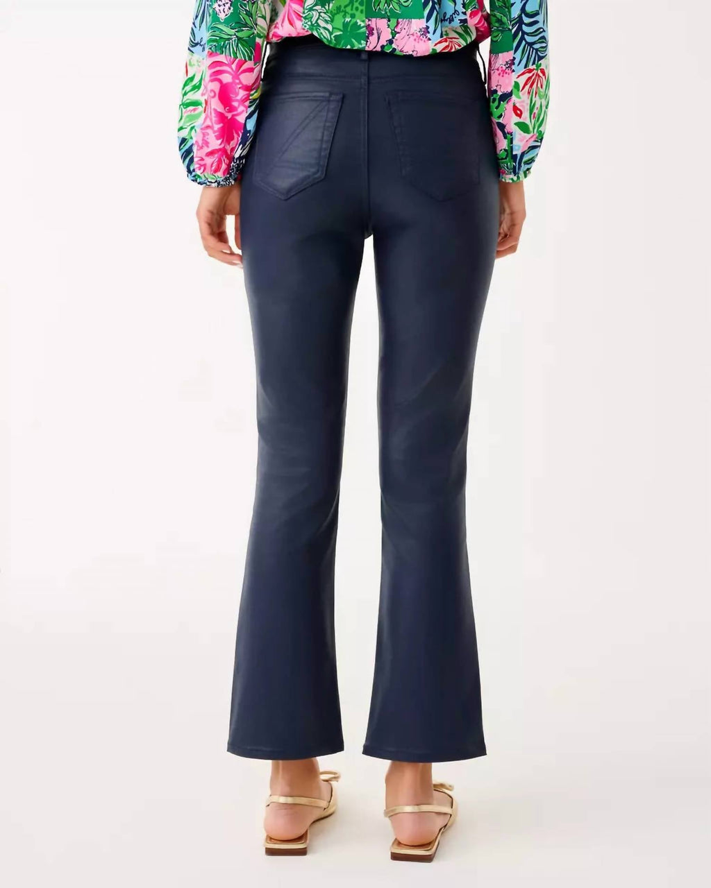 Liza Coated Crop Flare Pants In Low Tide Navy