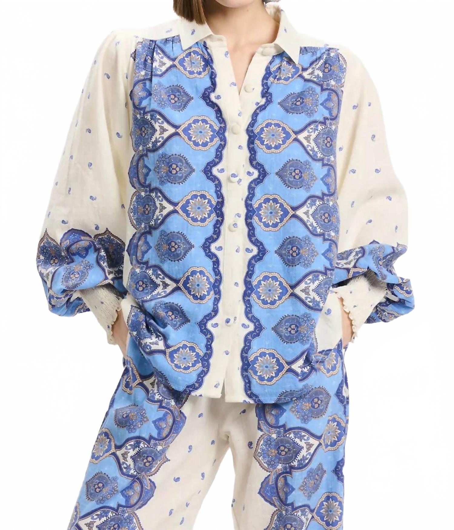 Viki Boho Shirt In Blue Paisley Print