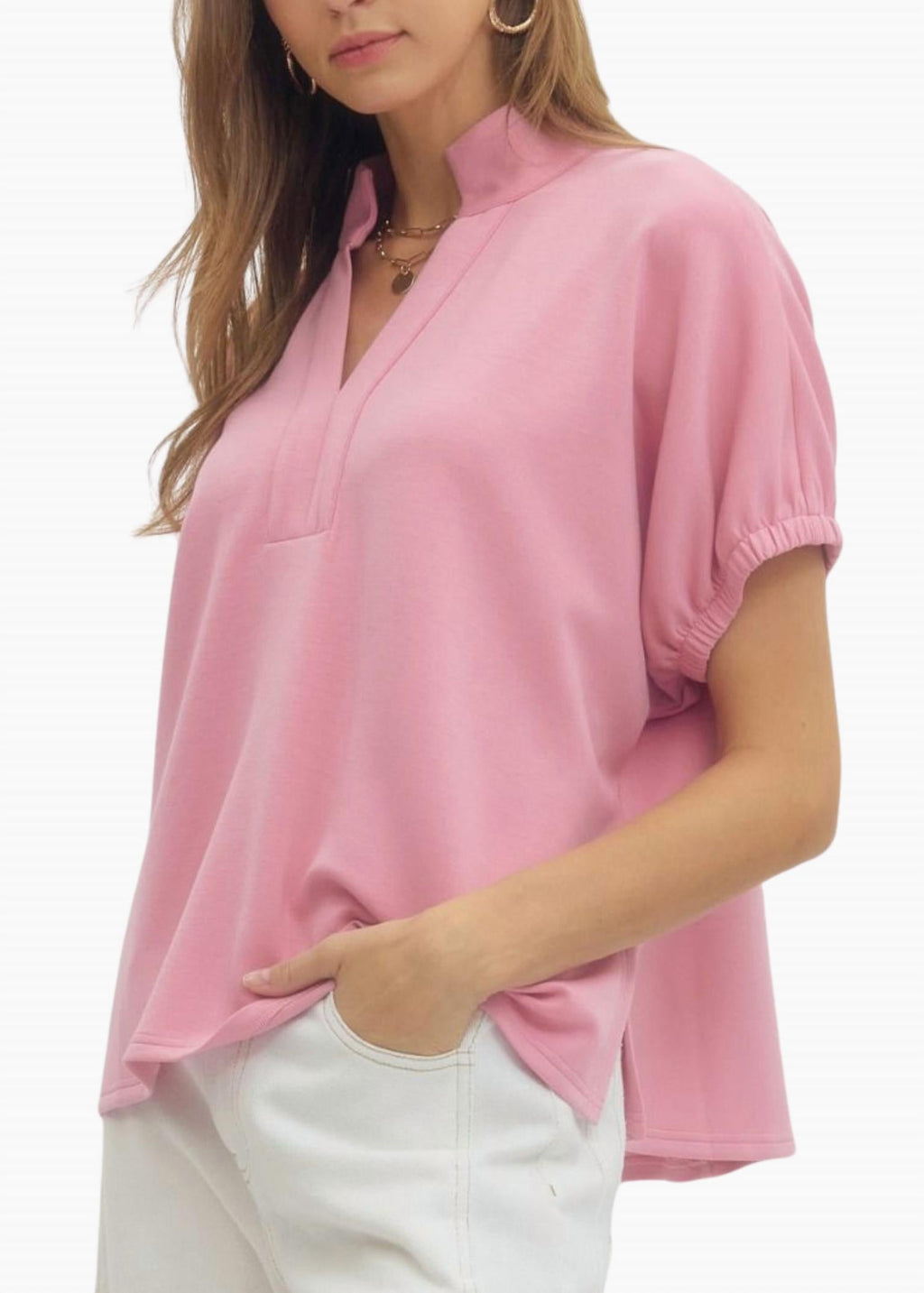 Collins Collared Top In Dusty Pink