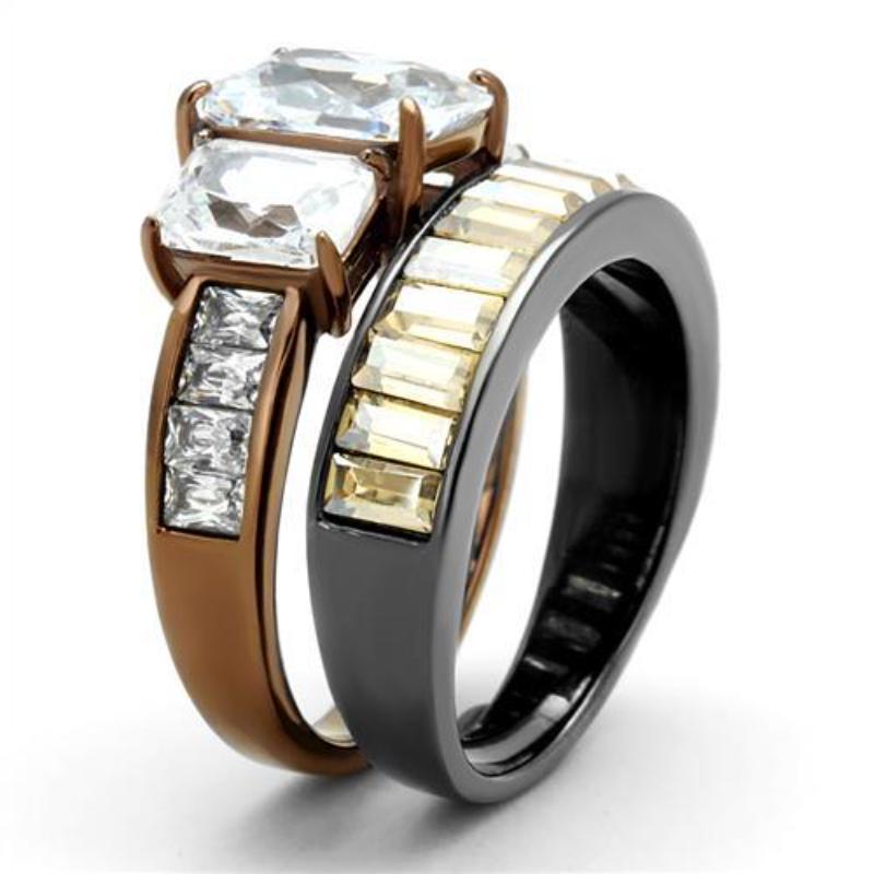 IP Light Black & IP Light coffee Stainless Steel Ring with AAA Grade CZ in Clear